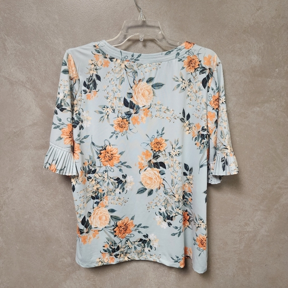 Emaline Women's Pleated Sleeves Floral Print V Neck Top Size Large - Picture 6 of 10